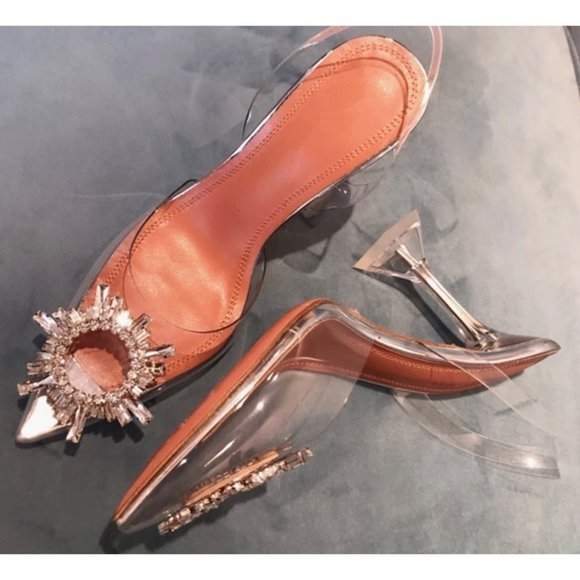 Bling lucite square heel ornament wedding heel party clear sling back 8.5 - Picture 2 of 2